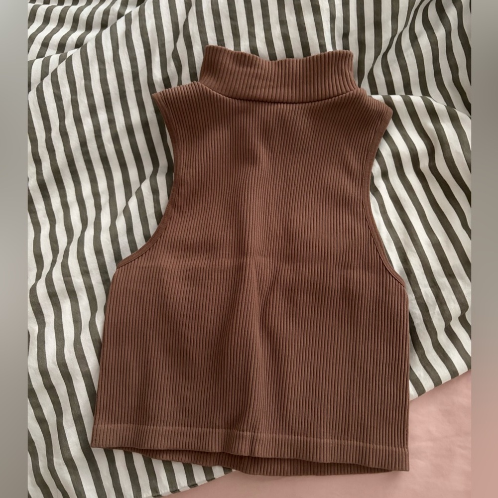 Zara Taupe Ribbed Turtleneck Top